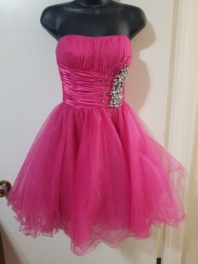 SpotLite Strapless Hot Pink Rhinestone Tulle Party Dress M